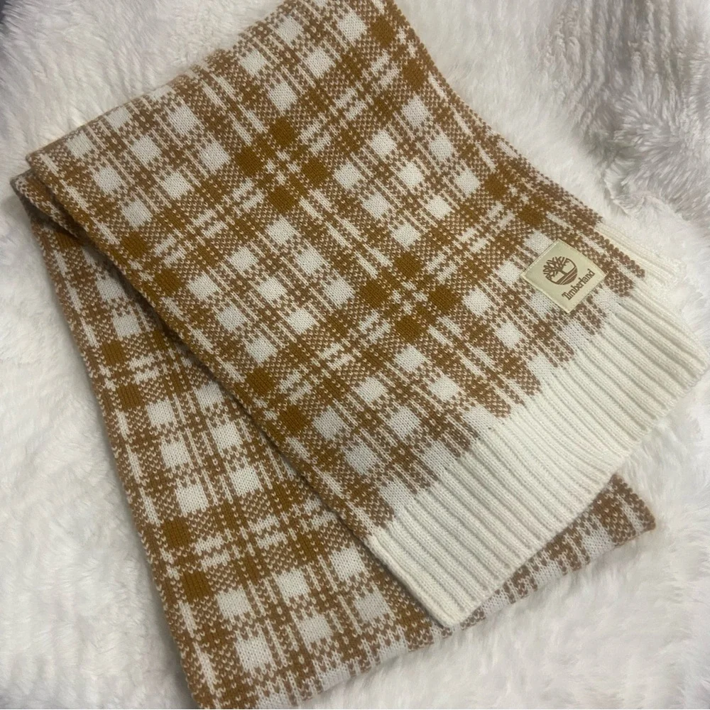 Timberland Tan and Cream Checkered Scarf